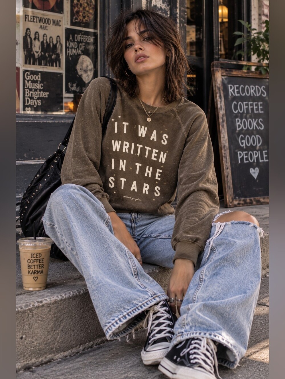 Spiritual Gangster It Was Written In The Stars Pullover Sweatshirt M Brown